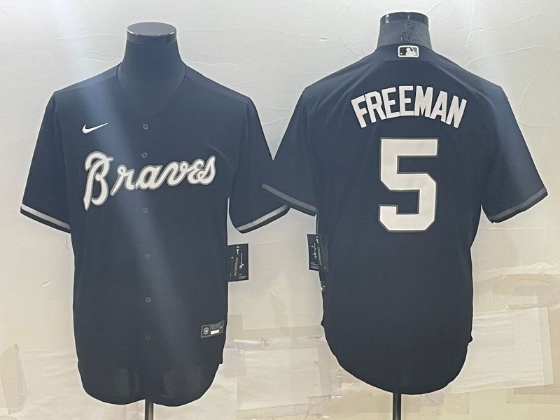 Men Atlanta Braves 5 Freeman Black Throwback Nike 2022 MLB Jersey